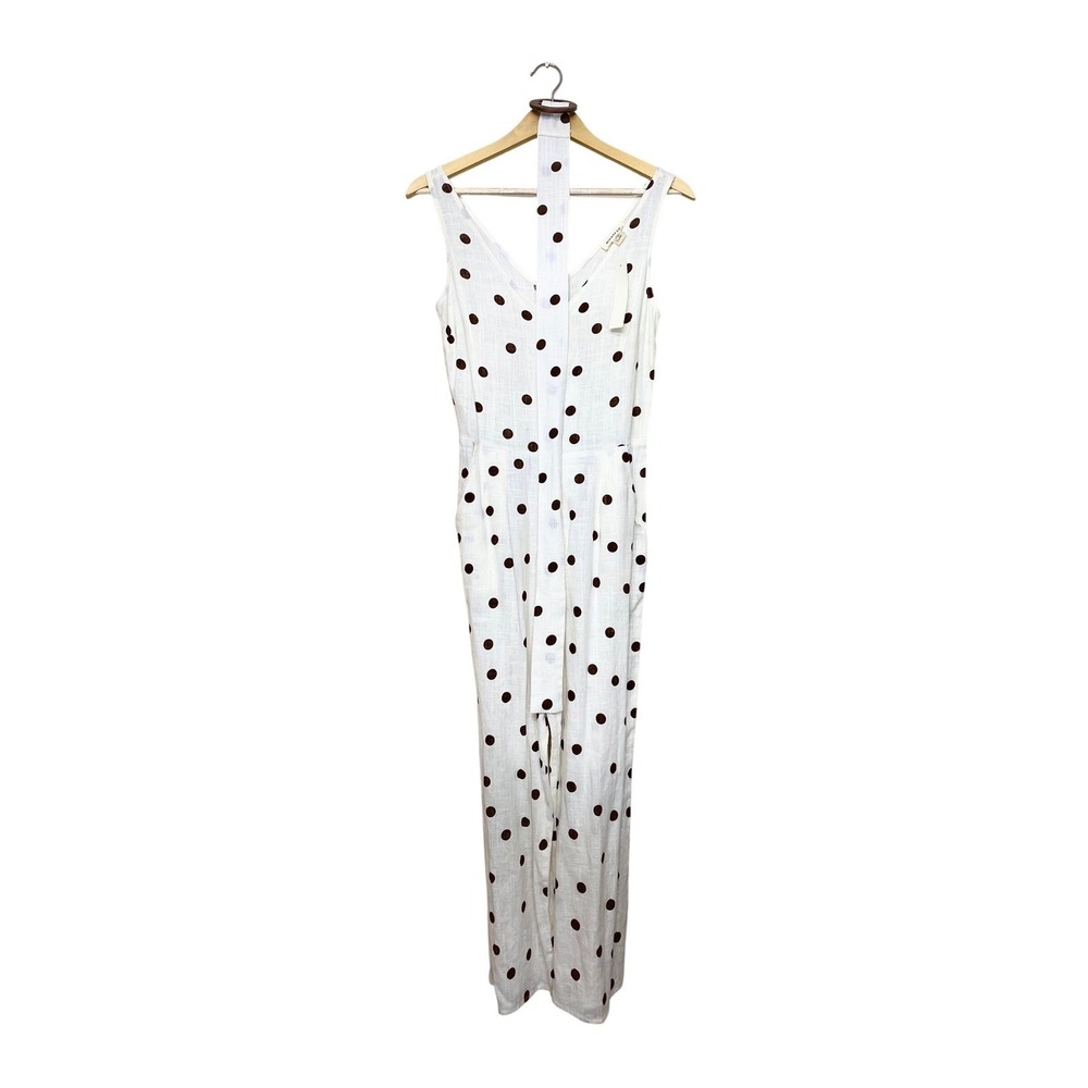 Monteau Los Angeles White Brown Polka Dot Sleeveless Wide Leg Jumpsuit Small NWT